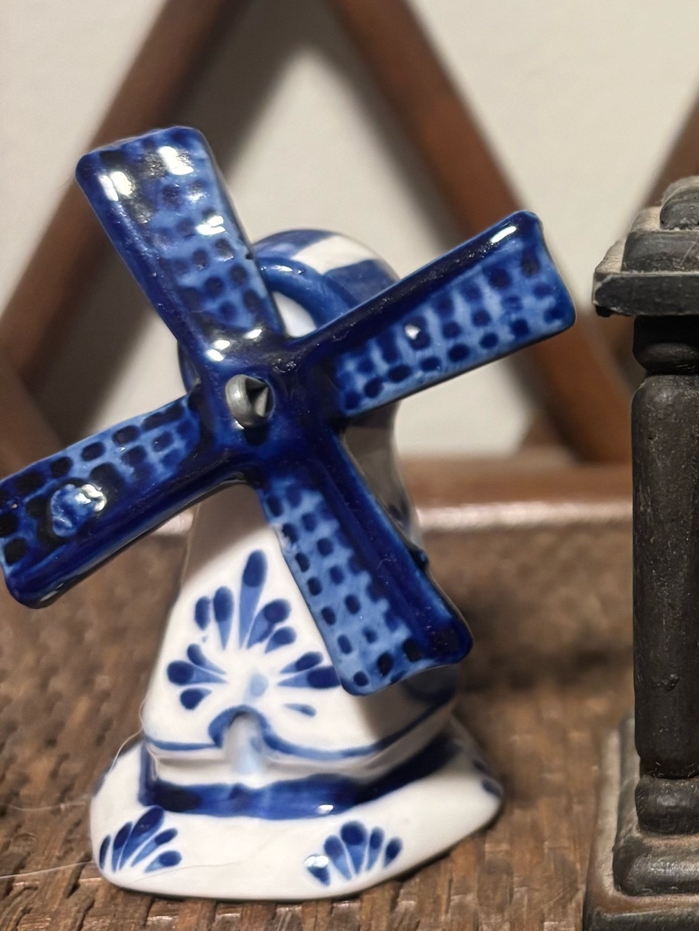 Vintage Ceramic Windmill Mantel Clock Trinket